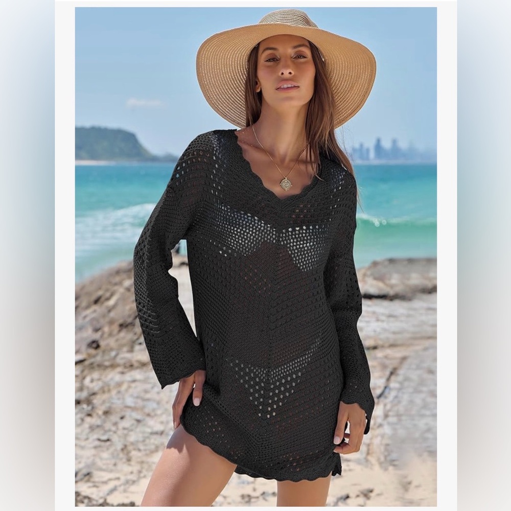 Amazon/Anrabess V Neck black crochet beach cover up
SZ S
